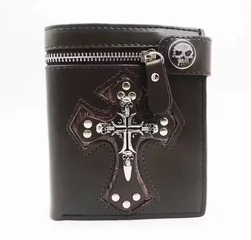 Leather Brown Color PU Leather Punk Gothic Skull Cross Size ONE SIZE - 1 Thumbnail