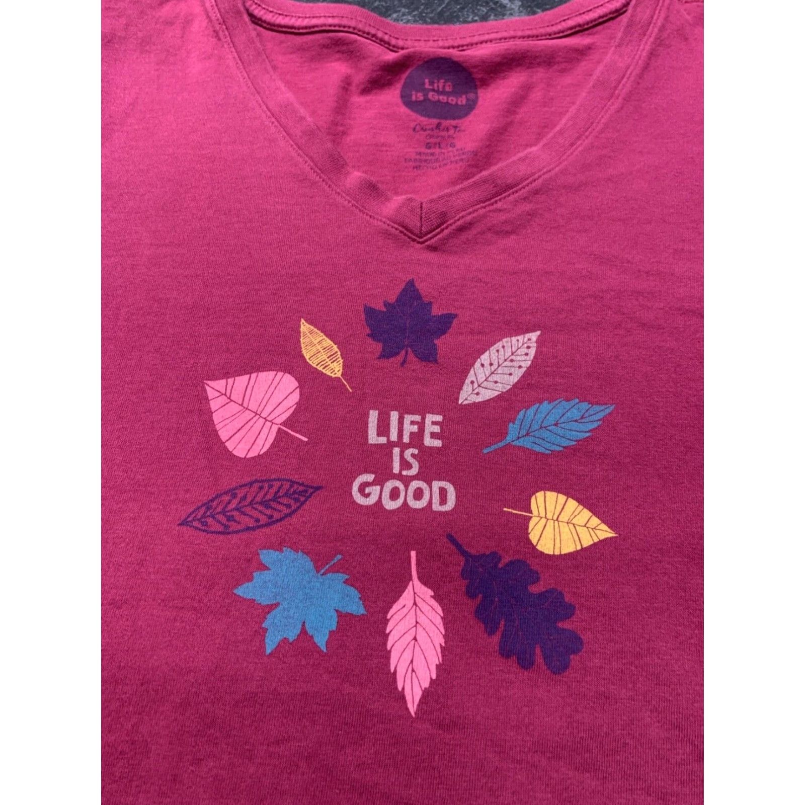Life is Good VINTAGE Life is Good Pink Fall Leaves Long Sleeve V-Neck Womens Large L T Shirt Size L / US 10 / IT 46 - 3 Thumbnail