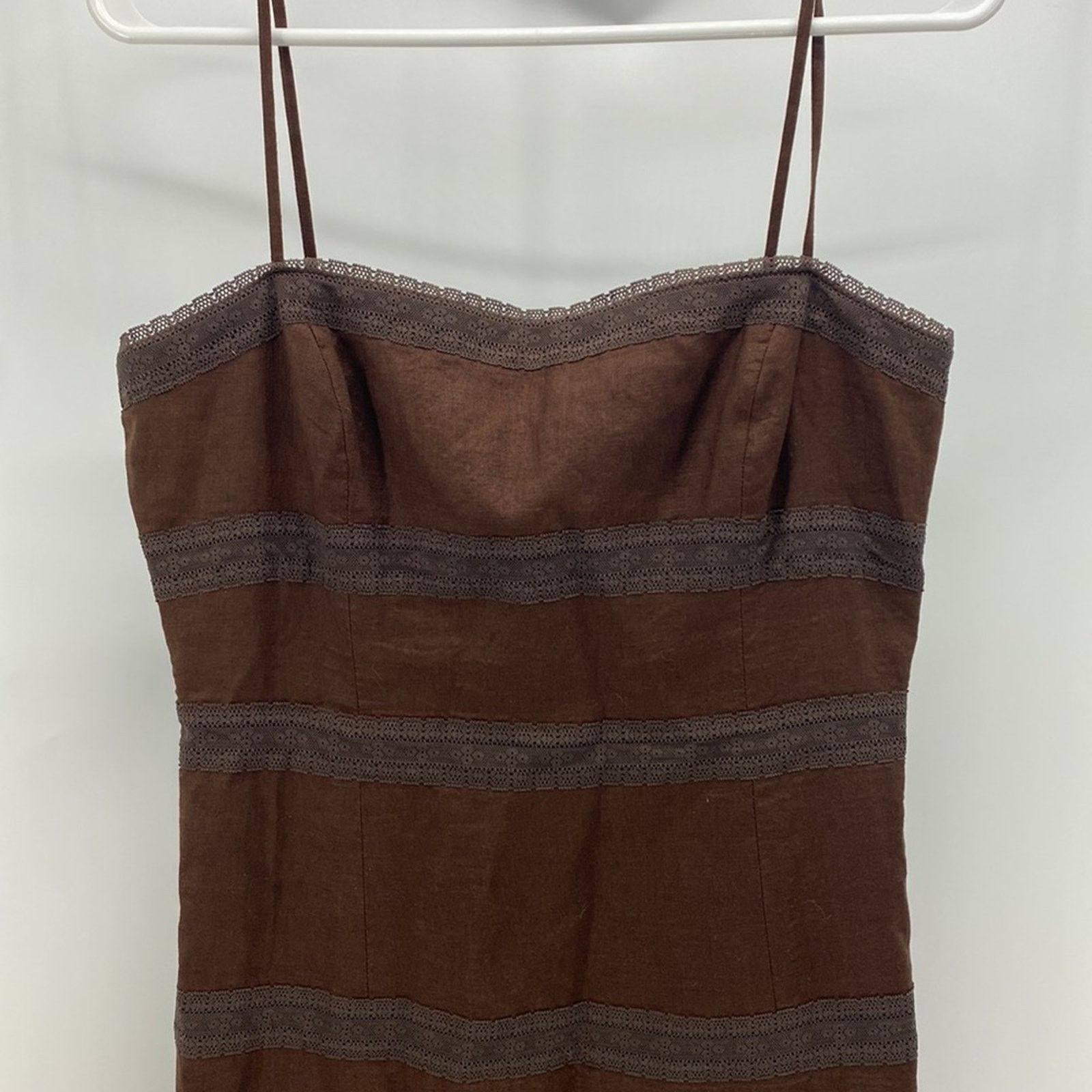 MAGGY LONDON Vintage Maggy London Brown Linen Dress Lace midi 90s Y2K Size XL / US 12-14 / IT 48-50 - 3 Thumbnail