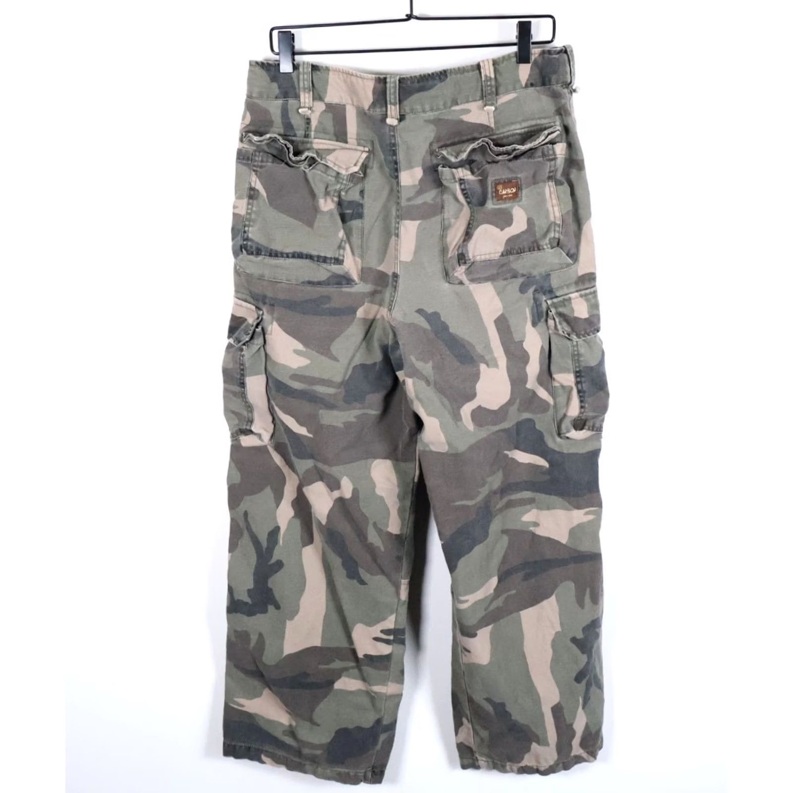 Carbon VTG Carbon Camouflage Cargo Pants Men's 32 x 28 Wide-Leg 10" Leg Opening Regular Inseam 28" Ramie Cotton Blend Vintage Y2K Size US 32 / EU 48 - 2 Thumbnail