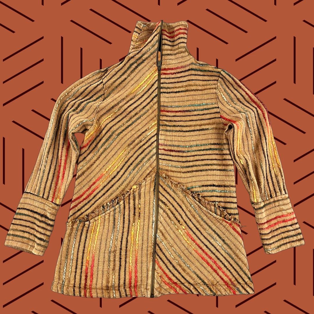 Soft Surroundings SOFT SURROUDINGS BOHO JACKET Women S Kinsale Boucle Frayed Zip Cotton Blend Brown Long Sleeve Regular Breathable Full Zip Pockets Vintage No Size S / US 4 / IT 40 - 1 Thumbnail