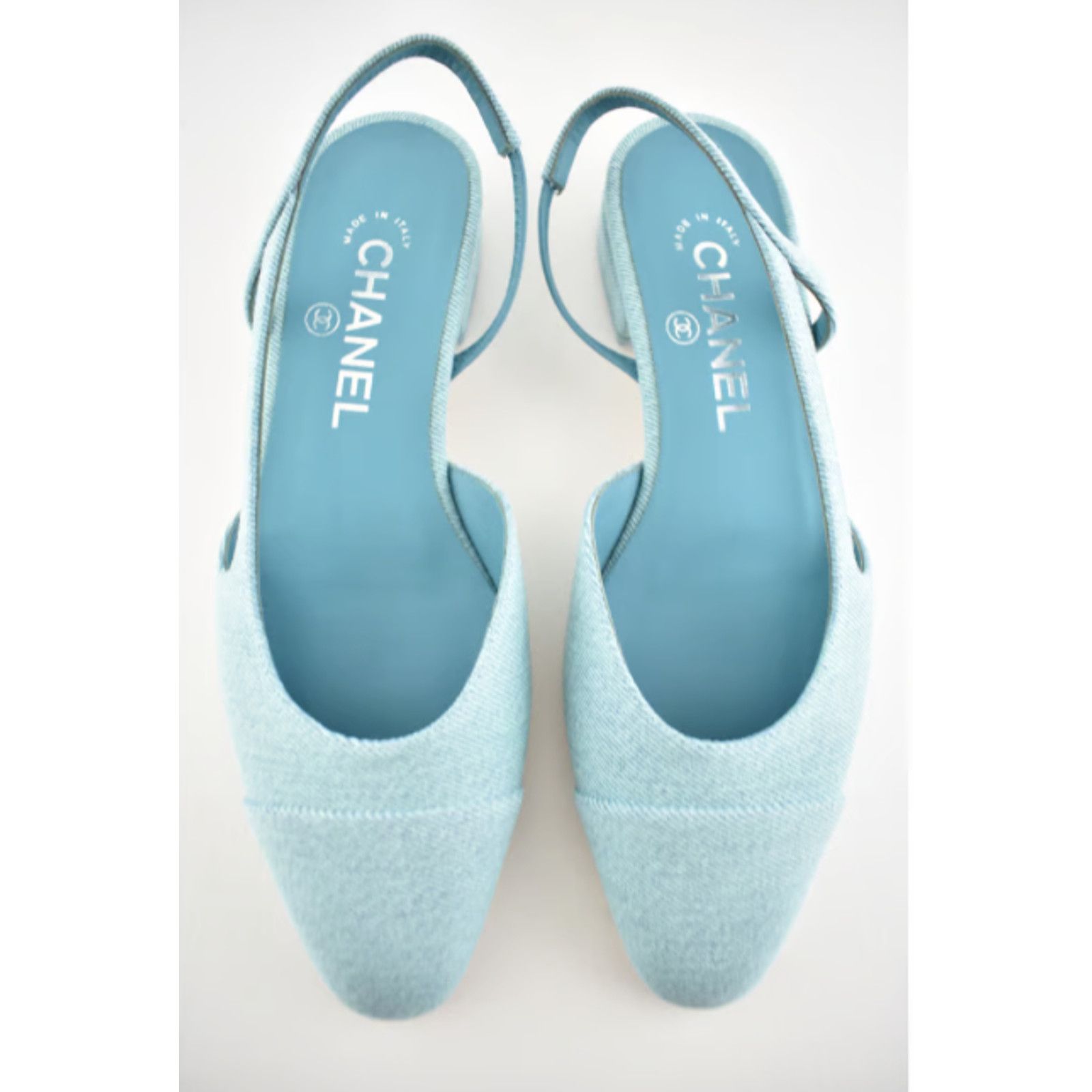 Chanel 21S Denim Mademoiselle Coco Sling Slingback Flat Sandal 37.5 Size US 7.5 / IT 37.5 - 7 Thumbnail