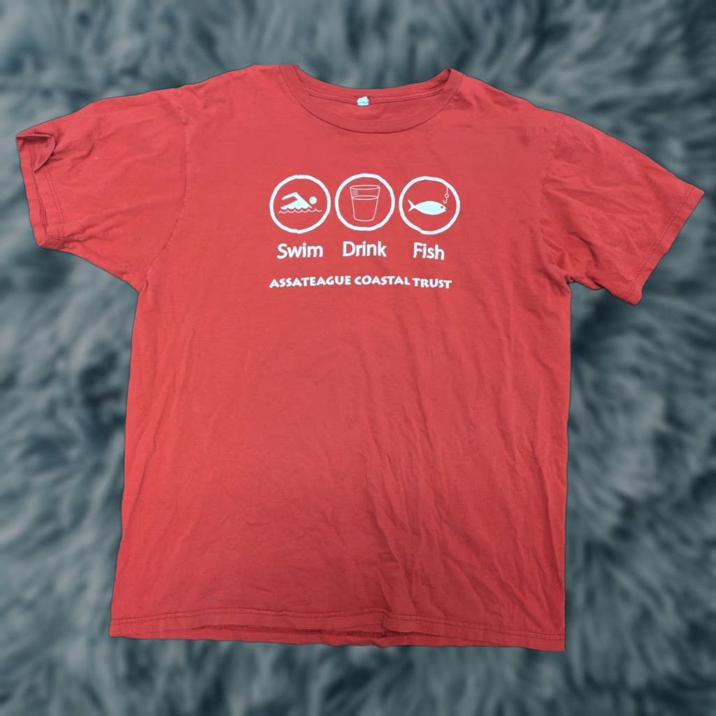 Vintage Assateague Coastal Trust T Shirt Large Mens Red 100% Cotton Anvil Organic Short Sleeve Crew Neck Graphic Tee with Animals Beach Bird Fish Horse Nature Size US L / EU 52-54 / 3 - 1 Thumbnail