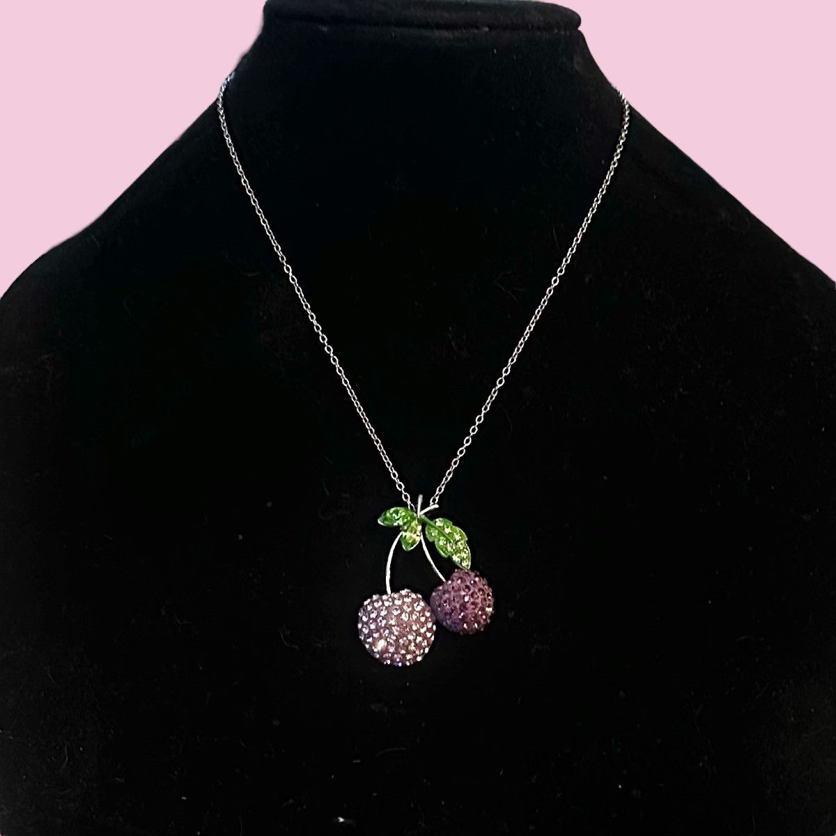 Other Silver tone rhinestone cherries pendant necklace Size ONE SIZE - 1 Thumbnail