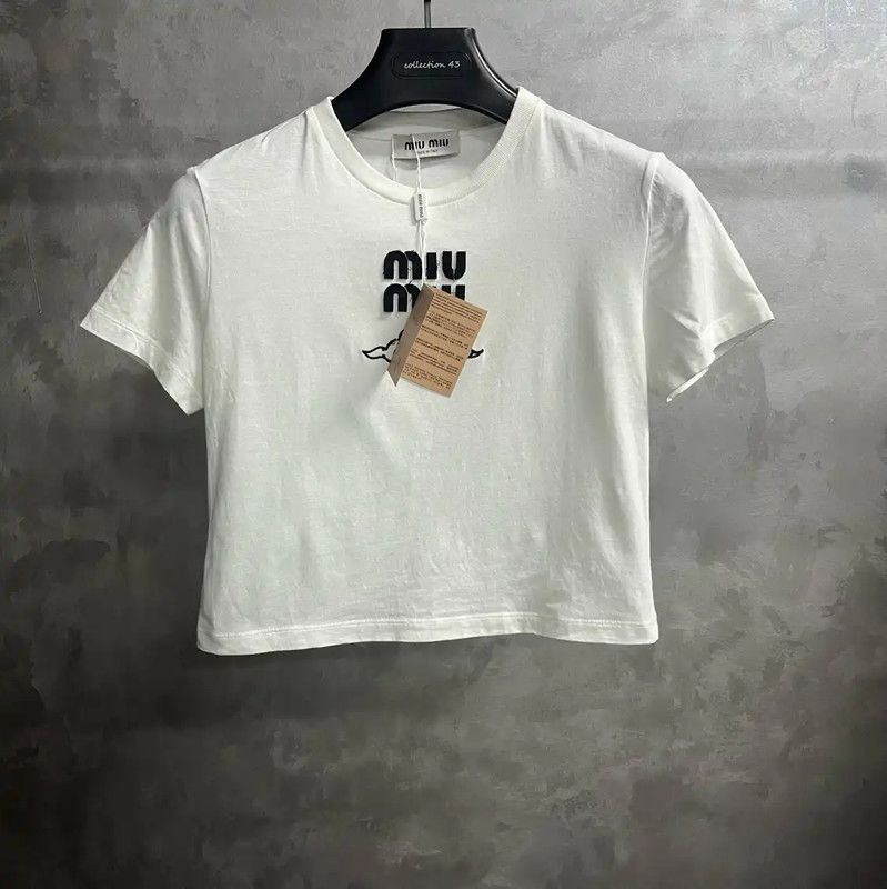 Miu Miu Miu Miu White Cotton Women's T-Shirt 0089 Size XS / US 0-2 / IT 36-38 - 1 Thumbnail