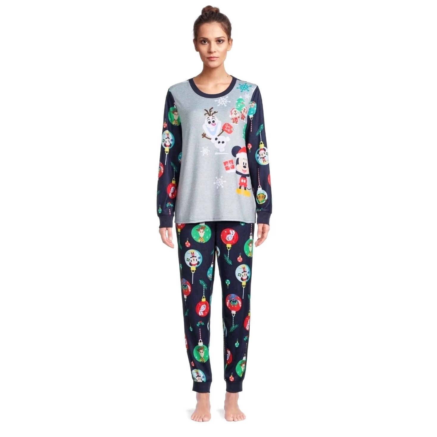 Disney Disney Pajama Set Gray/Navy 2-Piece M Women Disney 100 Holiday Mickey Olaf Woody Chip Cartoon Christmas Size ONE SIZE - 3 Thumbnail
