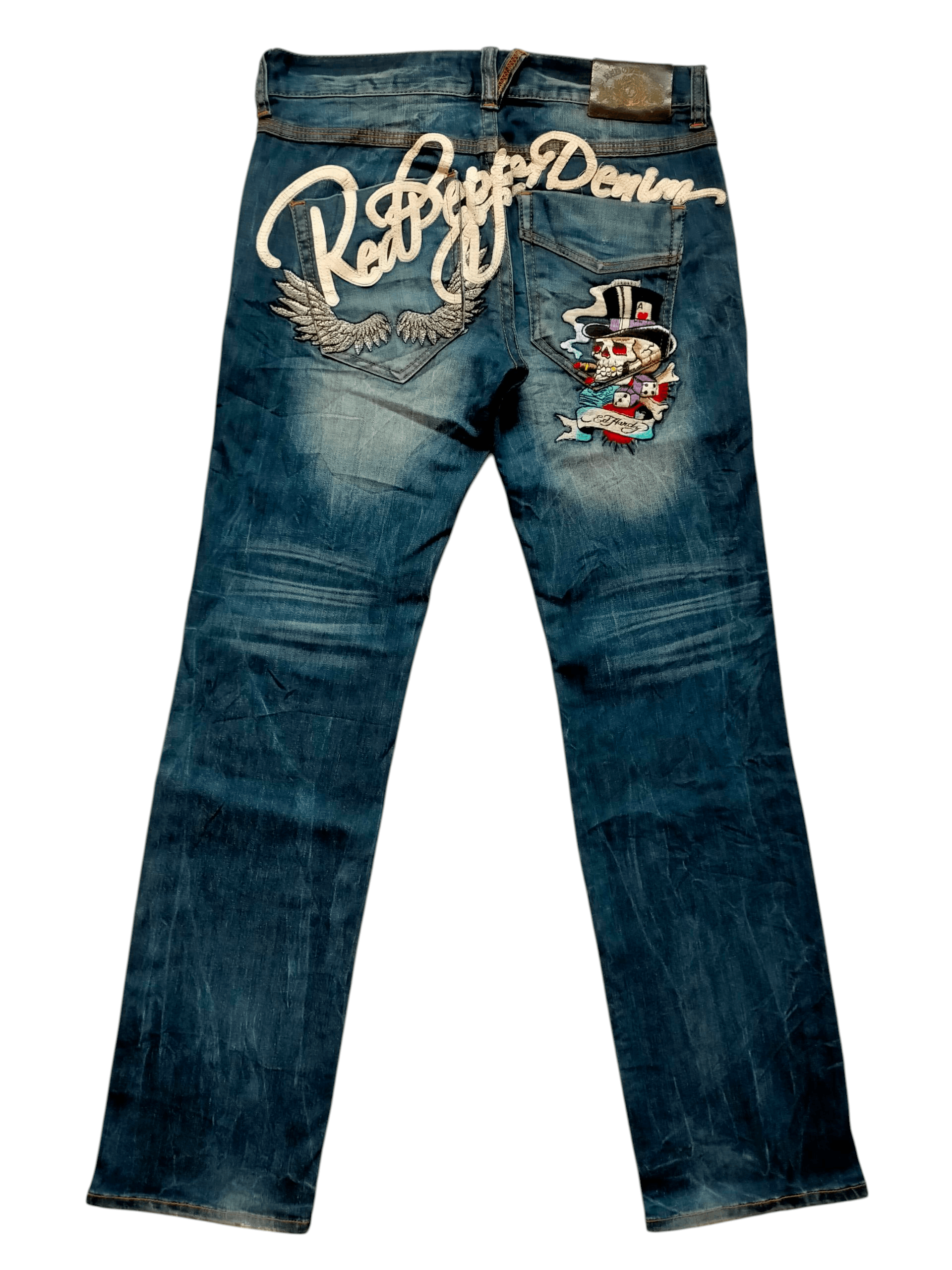 Ed Hardy Red Pepper x Ed Hardy Embroidered Blue Denim Pants Size US 34 / EU 50 - 2 Thumbnail