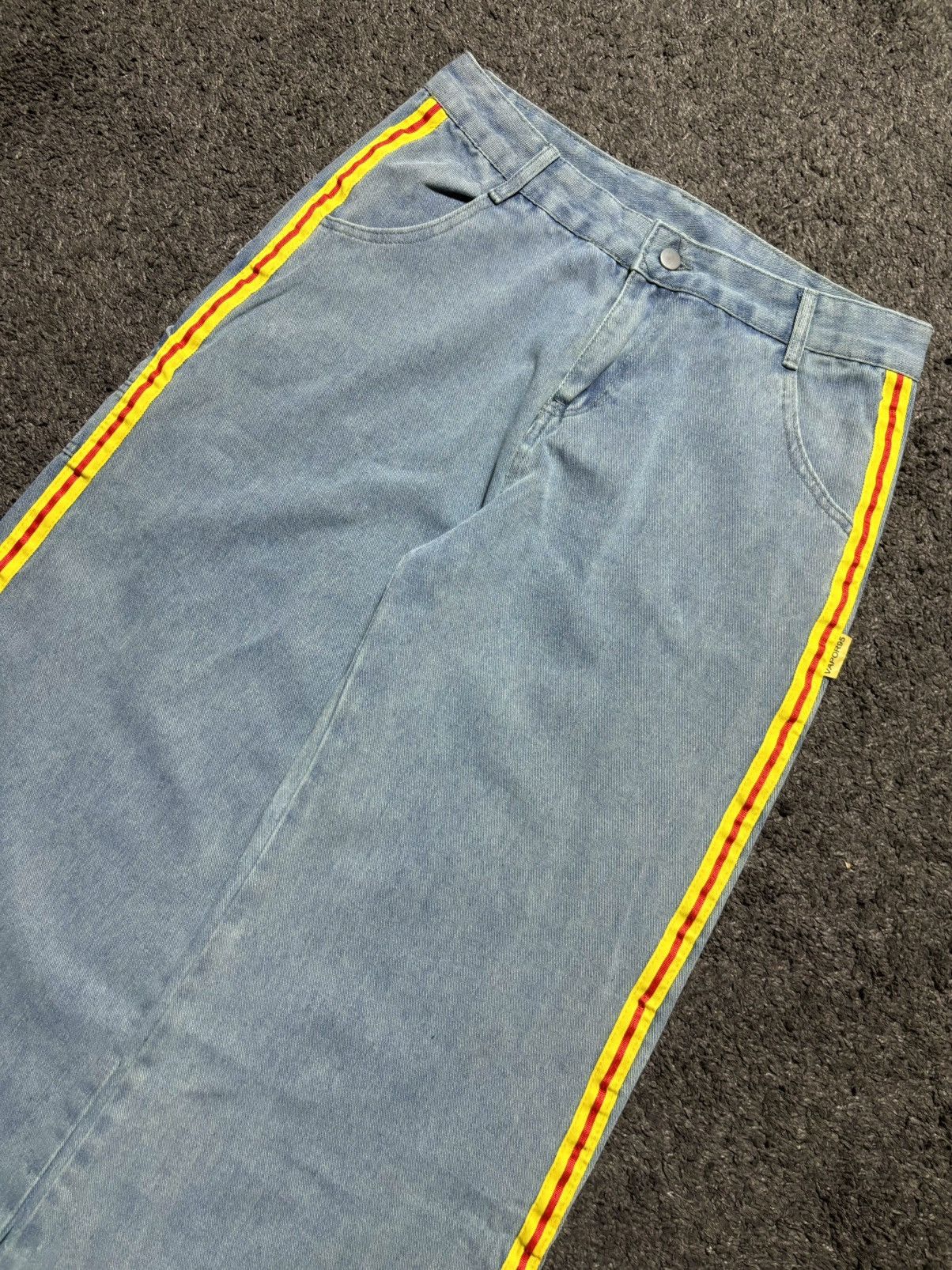 Jean × Vintage Vintage streetwear wide leg rare yellow blue baggy jeans Size US 33 - 2 Thumbnail