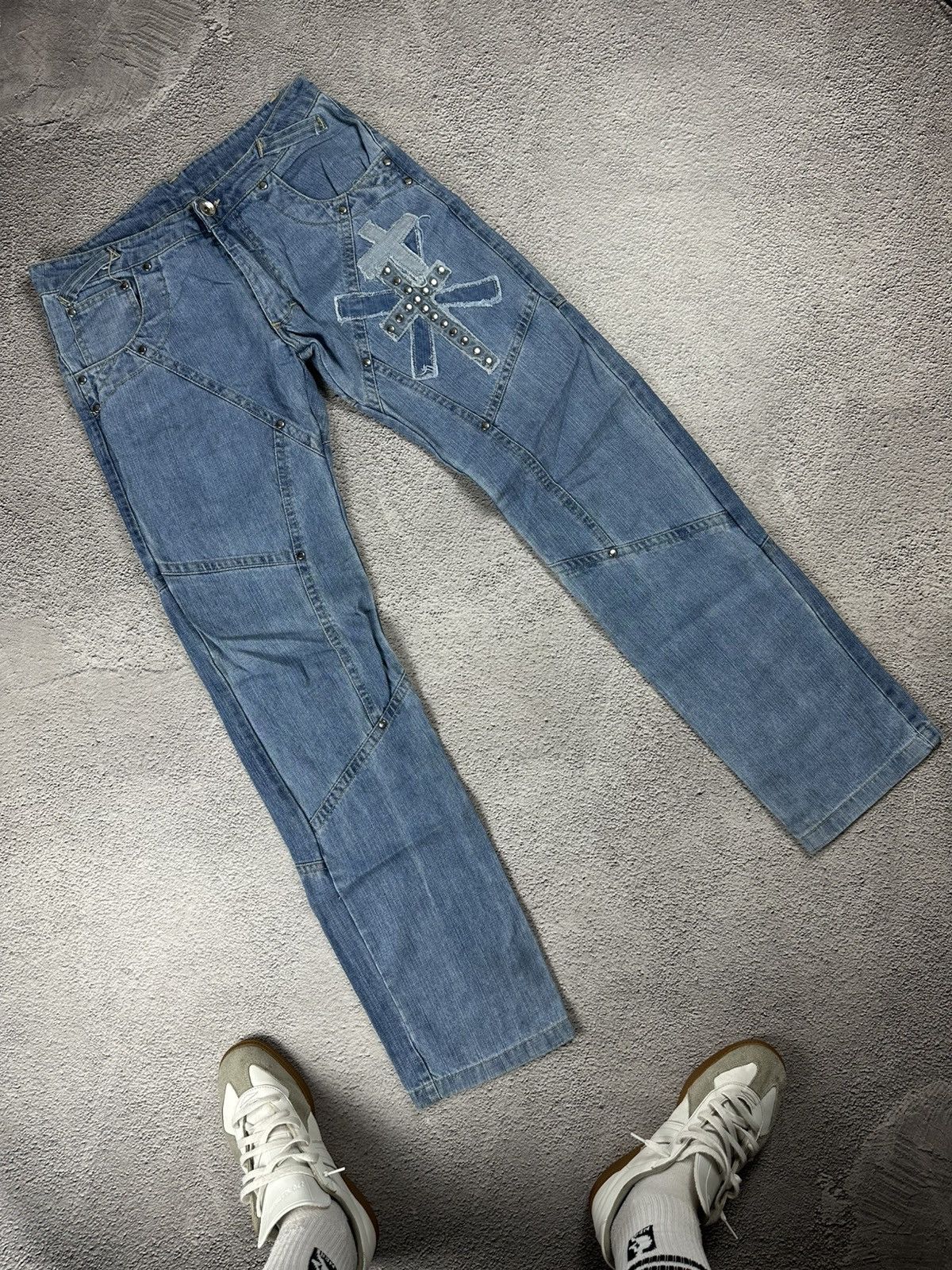 Other Y2K Cross Patchwork Denim Jeans Crashed Japan Avant Garde Size US 33 - 5 Thumbnail