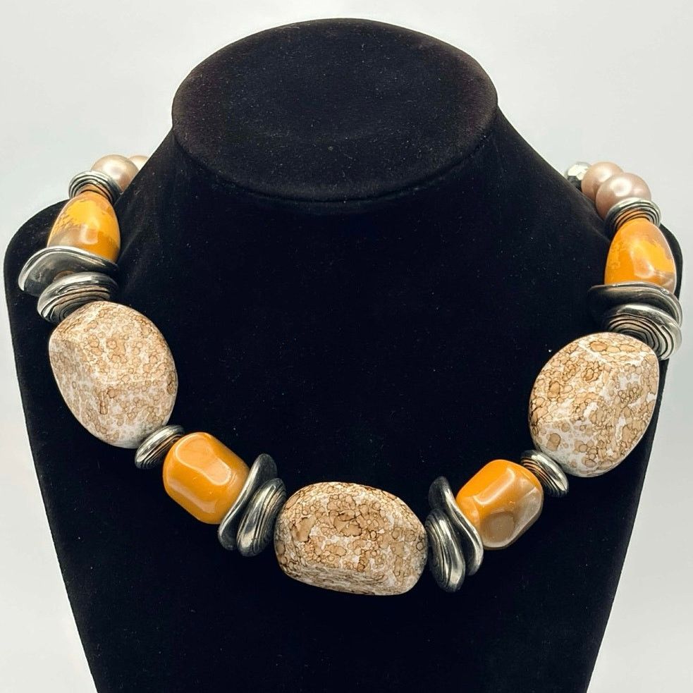 Other Cream & Orange Stone Necklace Size ONE SIZE - 1 Thumbnail
