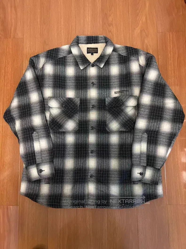 Neighborhood Neighborhood Plaid Check Wool Fleece Shirt Jacket Size US L / EU 52-54 / 3 - 1 Thumbnail