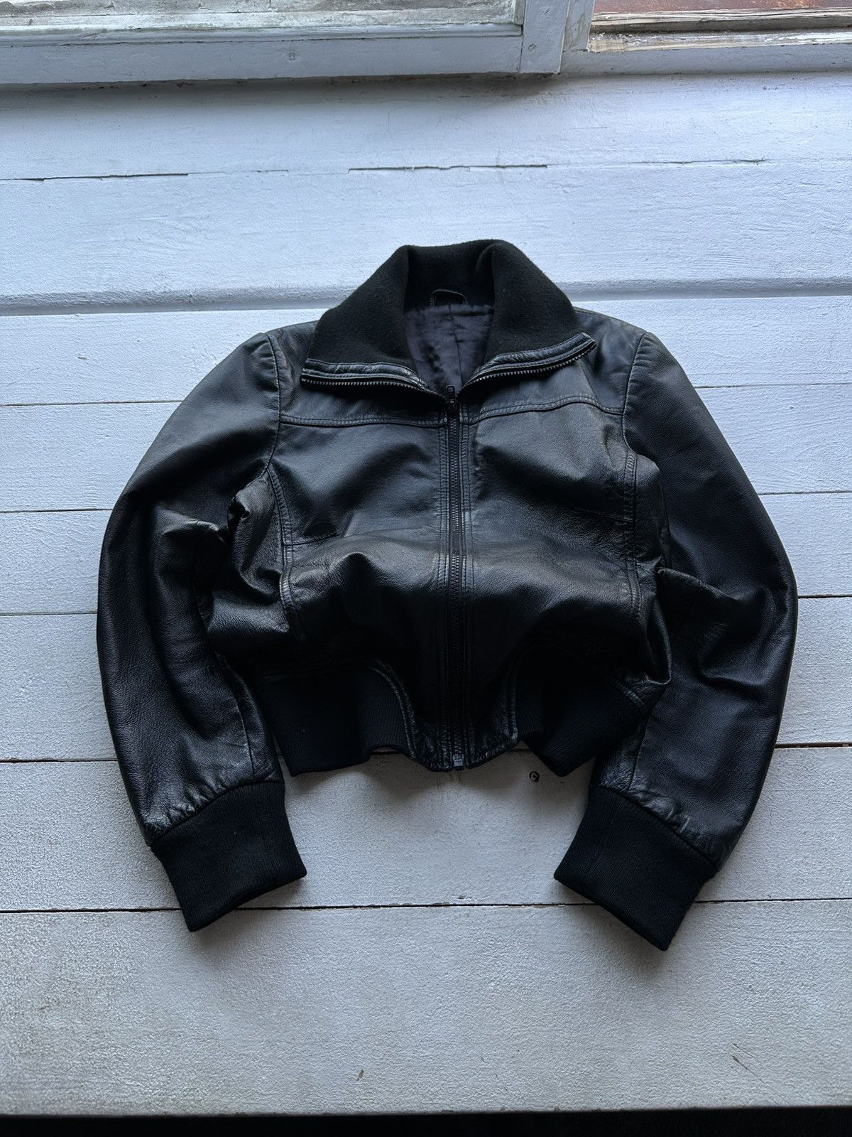 🚨Y2K RICK OWENS TYPE DIRTY SLIM FIT ZIP LEATHER JACKET