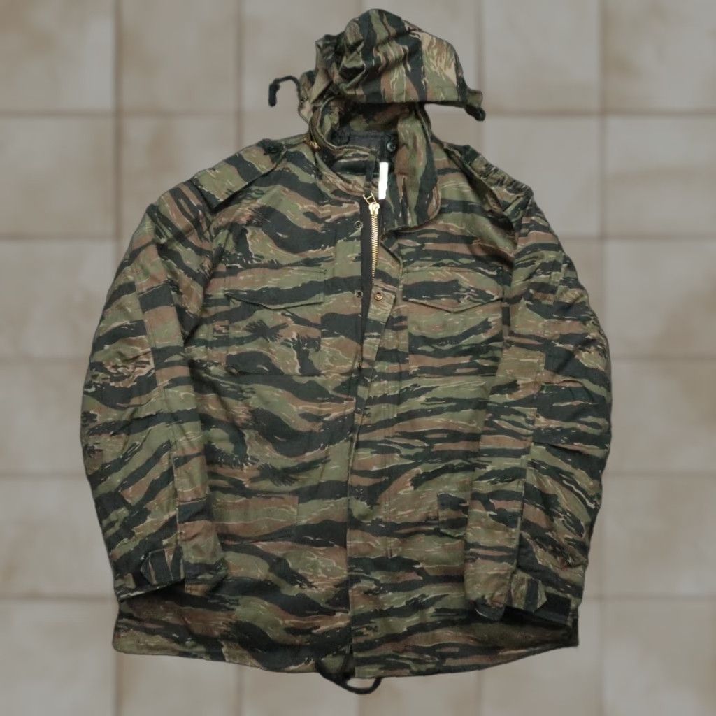 Rothco Jacket Men L Green Brown Black Tiger Stripe Camouflage M65 Military Full Zip Hooded Lined Pockets Casual Workwear