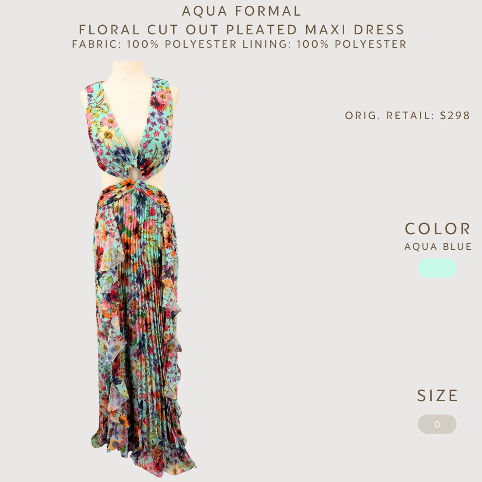 Other Aqua Floral Cutout Maxi Dress Pleated Blue Size 0 Size XS / US 0-2 / IT 36-38 - 2 Thumbnail