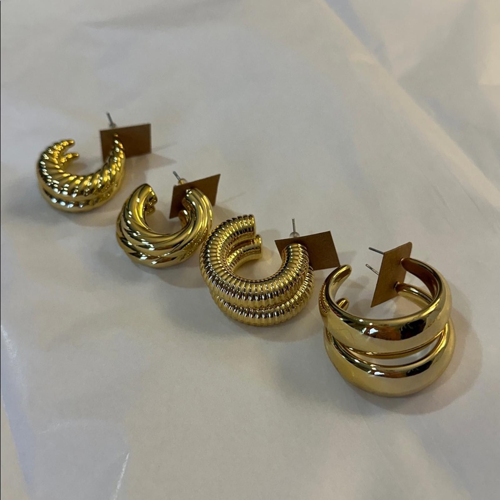 Other Chic Gold-Tone Textured Fashion Hoop Earrings Set of 4 Size ONE SIZE - 2 Thumbnail