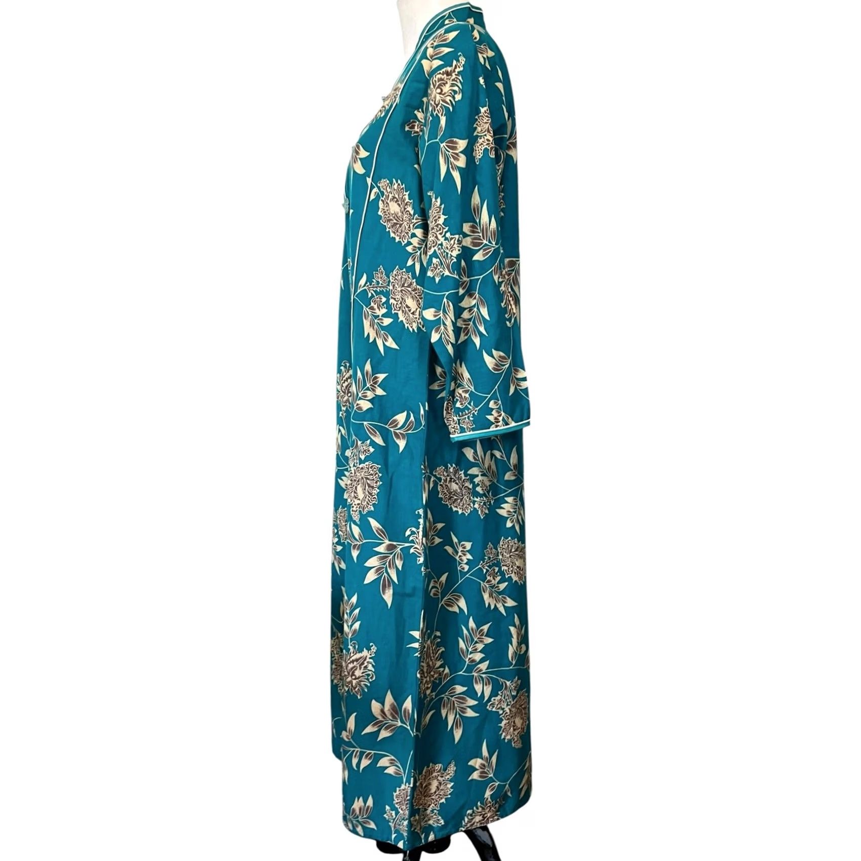 Vintage VINTAGE Orchid Kaftan Dress Mumu Blue Floral Frog Closure Cotton Sz Medium Size M / US 6-8 / IT 42-44 - 4 Thumbnail