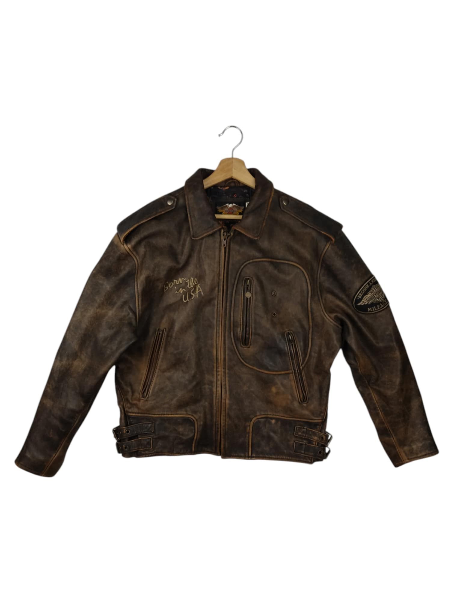 Harley Davidson VINTAGE Harley Davidson Born In The Usa Leather Jacket Size US M / EU 48-50 / 2 - 1 Thumbnail