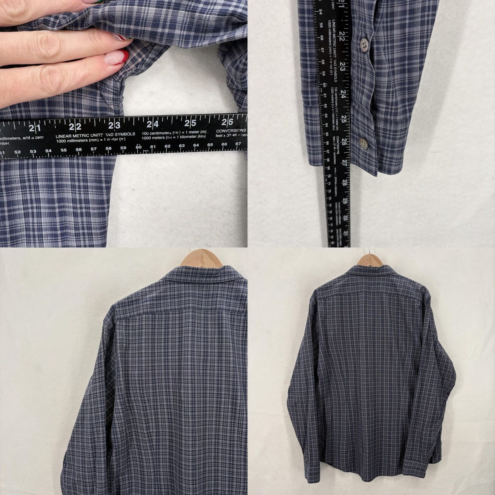 John Varvatos John Varvatos Shirt Mens XL Blue Gray Plaid Button Front Long Sleeve Cotton Size US XL / EU 56 / 4 - 8 Thumbnail