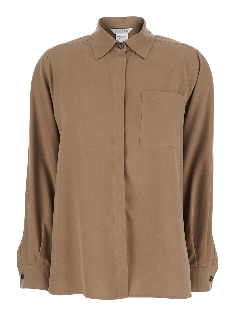 Max Mara Brown Silk Shirt with Applied Pocket on the Front Woman Size M / US 6-8 / IT 42-44 - 1 Thumbnail