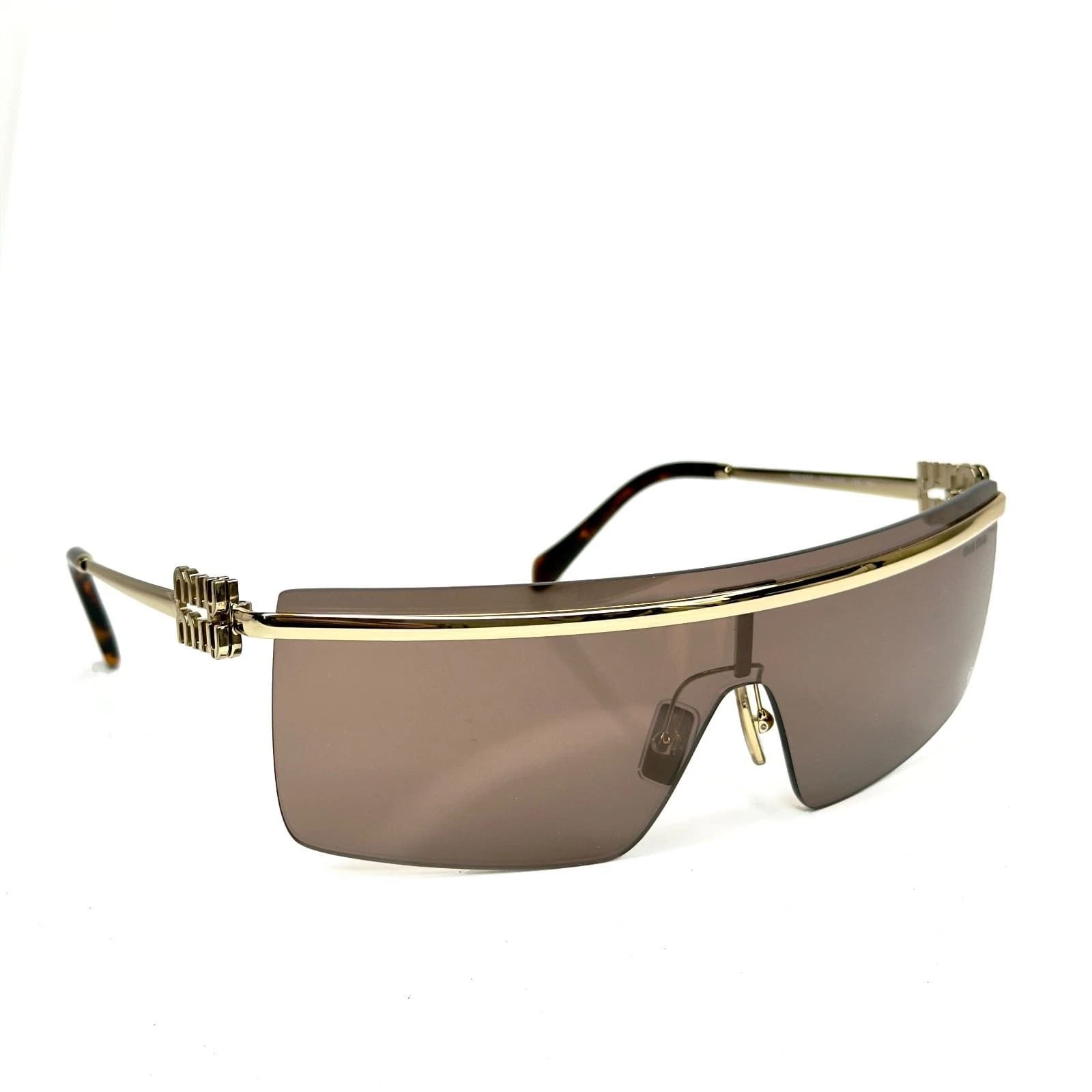Miu Miu MIU MIU MU50ZS GLIPMSE LOGO 50Z Gold Brown Logo Mask Luxury Size ONE SIZE - 5 Thumbnail