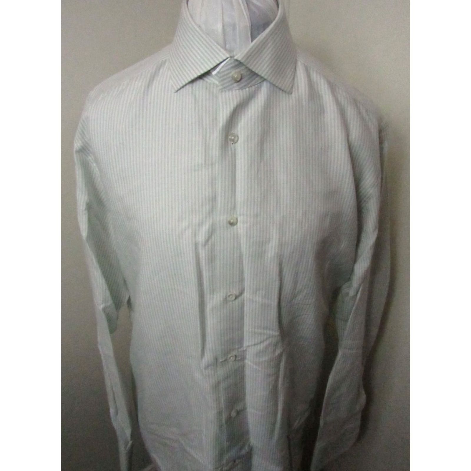 Ermenegildo Zegna ZEGNA Dress Shirt Mens Long Sleeve Button Up Size 44 / 17 Brown White Striped Classic Size 44R - 2 Thumbnail