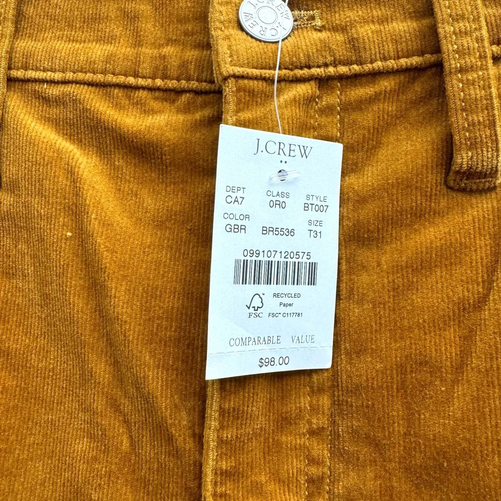J.Crew VINTAGE? NEw J.Crew Women's 31T 31x32 Brown Corduroy Straight Fit Pants Chinos - Cotton Corduroy Chino Pants Womens 31 In. Brown Size 24" / US 00 / IT 34 - 4 Thumbnail