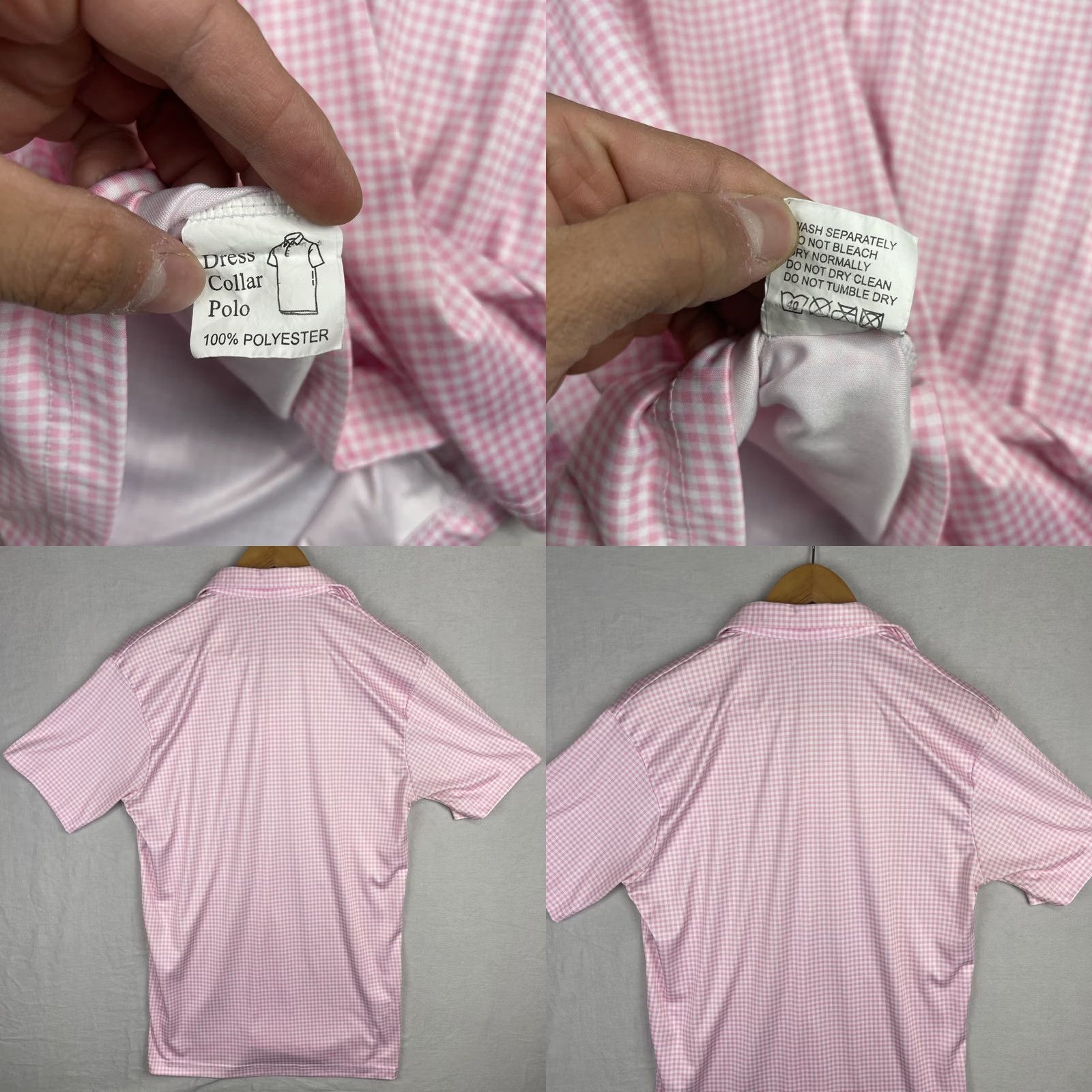CO Collars & Co Polo Shirt Mens Medium Pink Gingham Check Dress Collar Button Up Shirt Size 40R - 8 Thumbnail