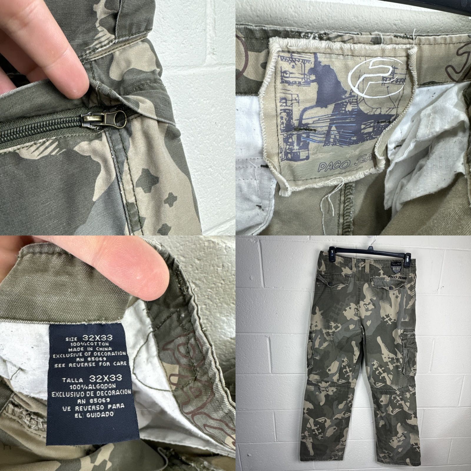 Vintage VINTAGE Paco Jeans Pants Mens Cargo Convertible Zip Off 32x33 Camouflage Brown Canvas Logo Pockets 90s Hip Hop Army Grunge Hipster 32 Mens Size US 32 / EU 48 - 8 Thumbnail