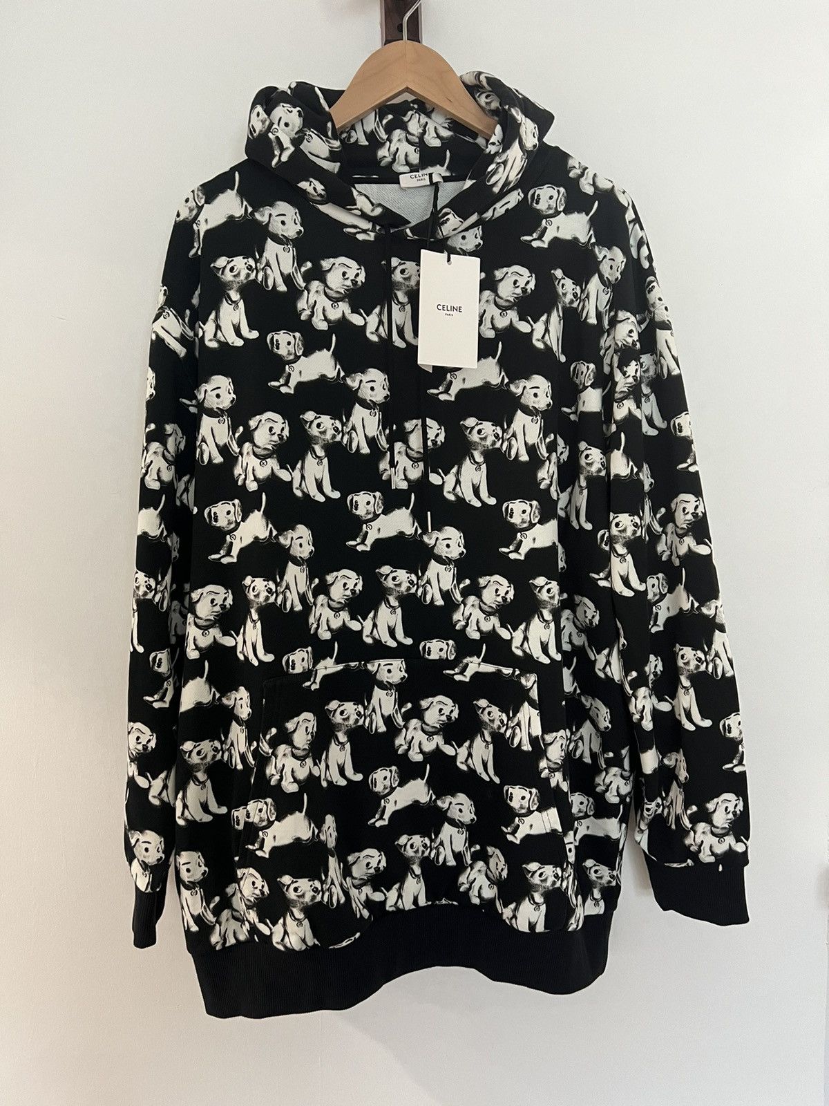 image of Celine x Hedi Slimane NWT Oversized Dalmatian Puppy Dog Hoodie in Black, Men's (Size Medium)