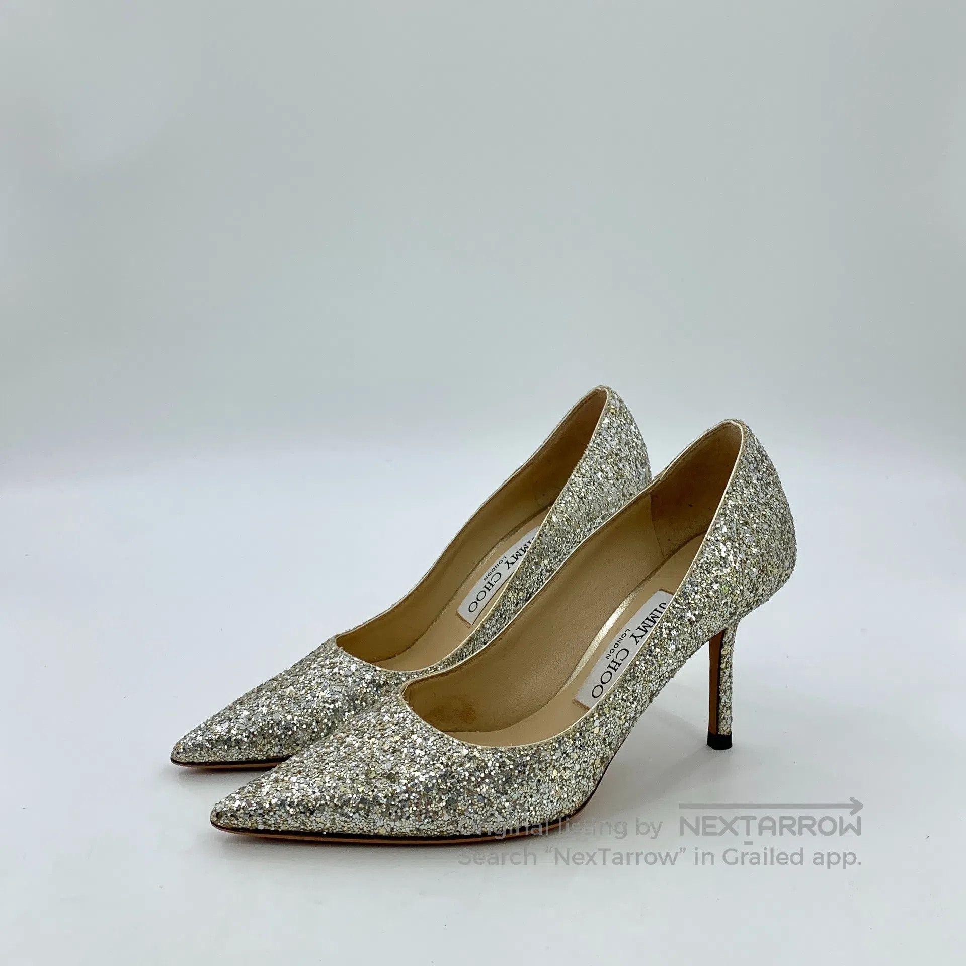 Jimmy Choo Jimmy Champagne glitter fine point stiletto high heels| Size US 4 / IT 34 - 1 Thumbnail
