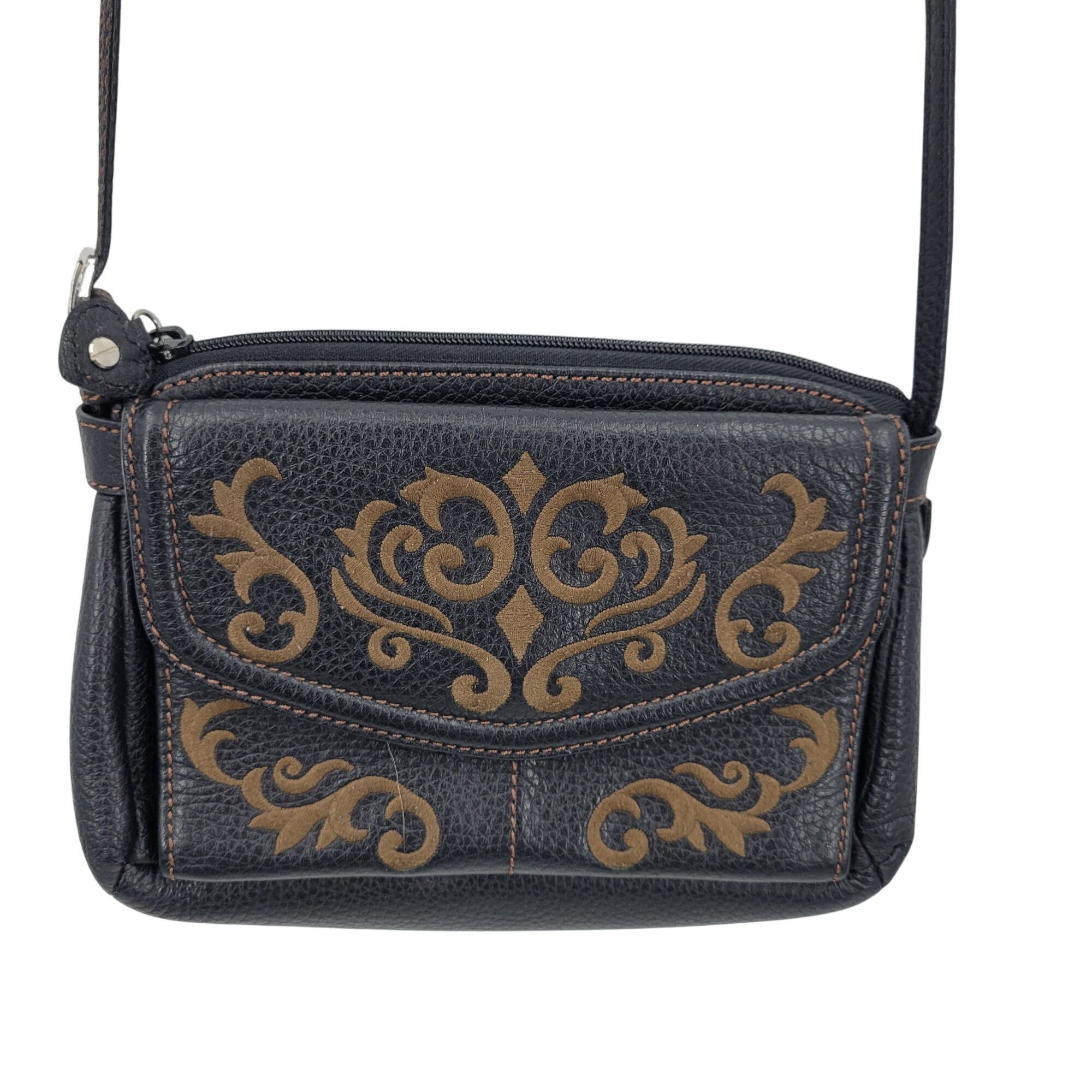 Brighton Brighton Black Leather Crossbody Embroidered Multiple Pocket Size ONE SIZE - 1 Thumbnail