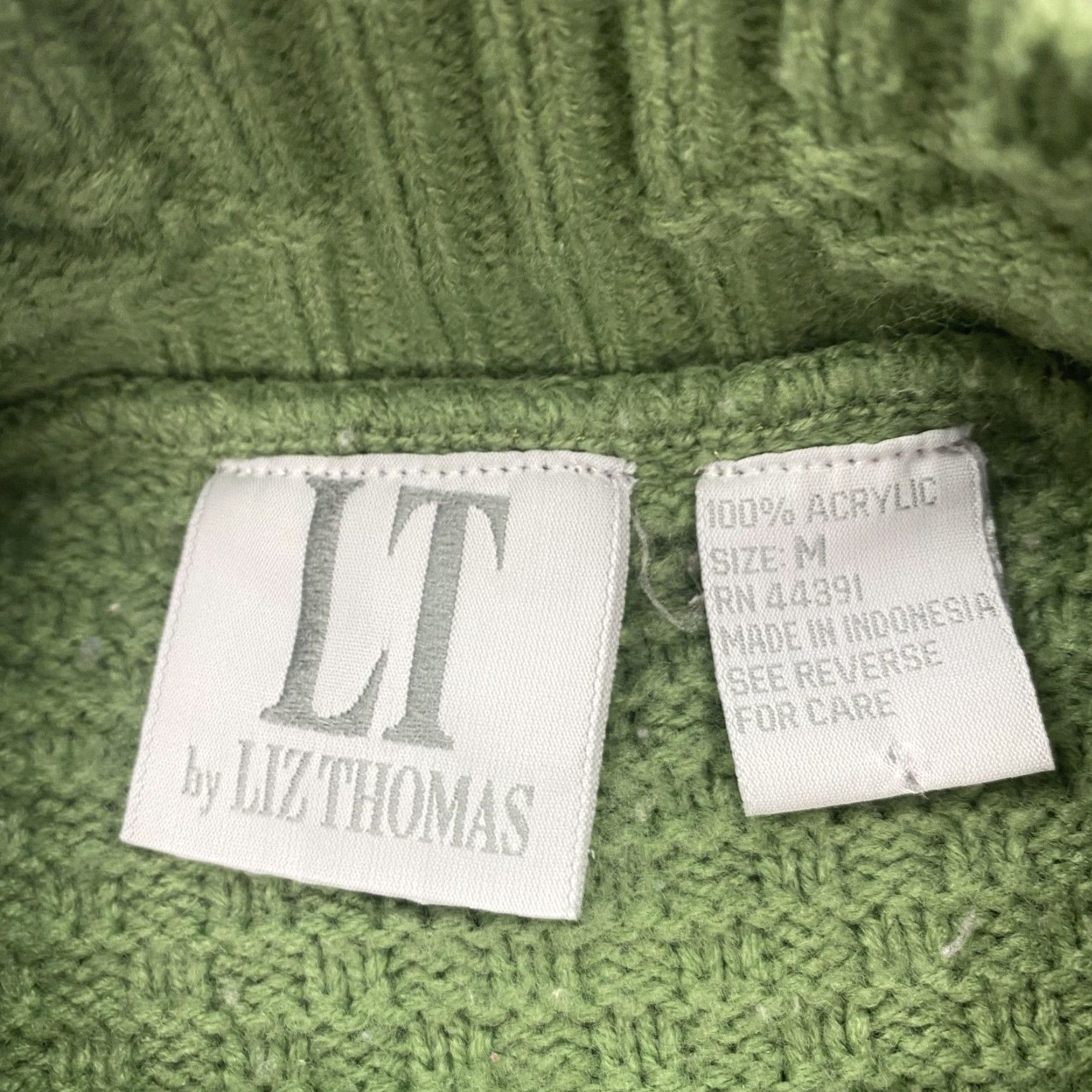 Vintage LT by Liz Thomas Sweater Womens Medium Green Floral Heart Embroidery Pullover Acrylic Size M / US 6-8 / IT 42-44 - 6 Thumbnail