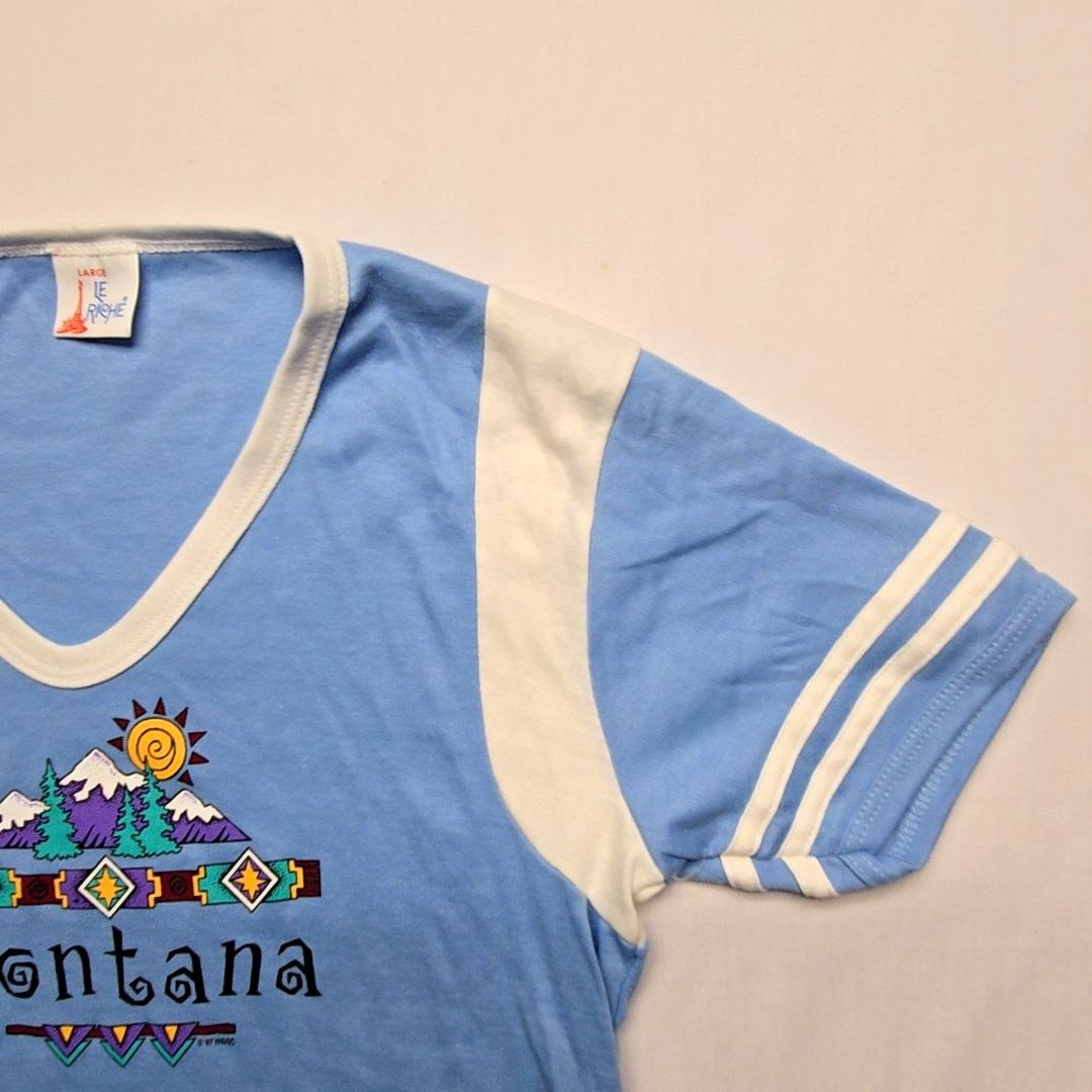 Vintage Vintage Montana Graphic Tee Le Riche Blue White L Shirt Size L / US 10 / IT 46 - 5 Thumbnail