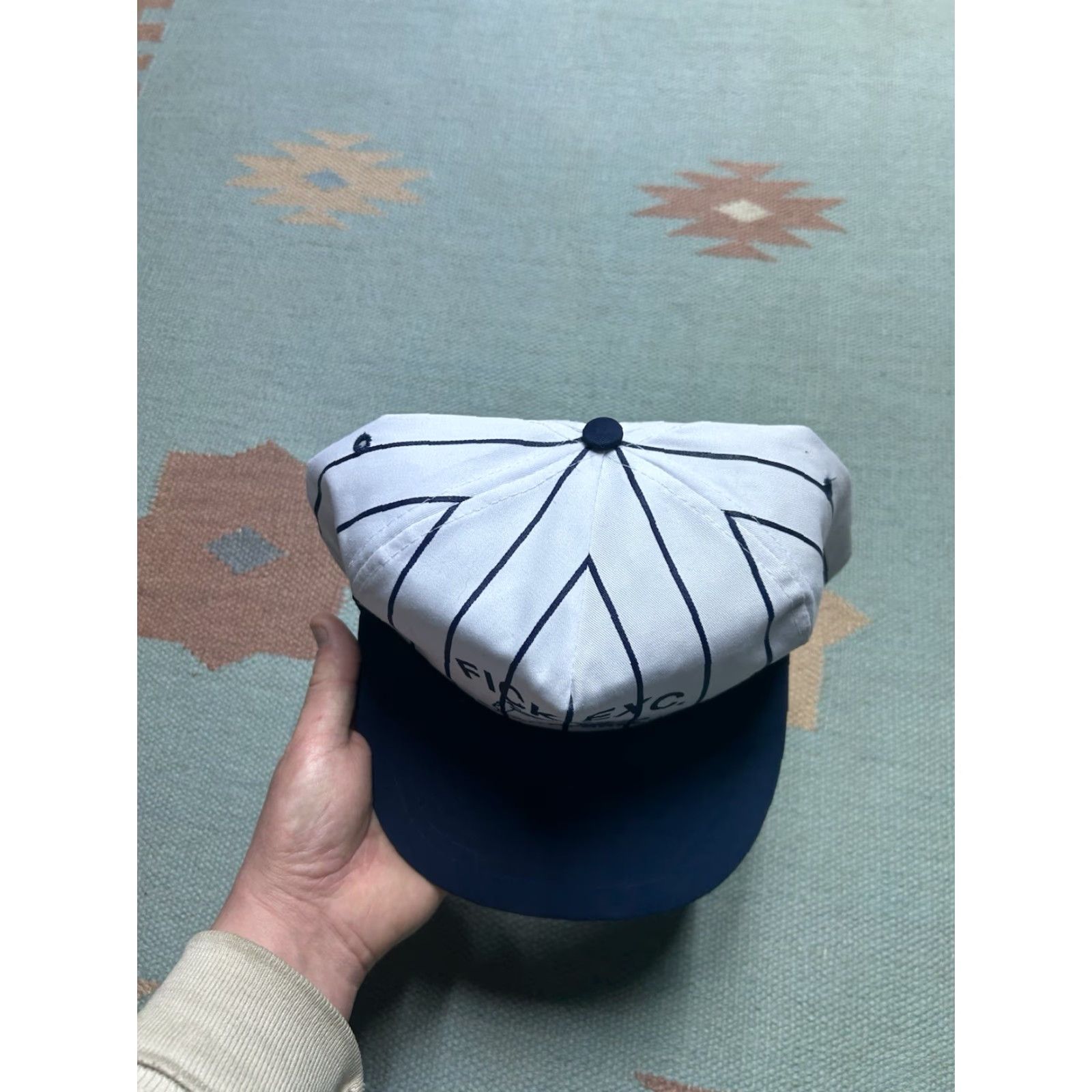 Vintage VINTAGE SnapBack Hat Cap Fick Excavating Pinstripe White Blue Michigan Men Adjustable Blue Hats Mens Size ONE SIZE - 3 Thumbnail