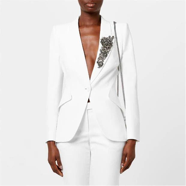 Alexander McQueen o1g2r1mq0824 Victorian Jewel Single Breasted Blazers White Size XXS / US 00 / IT 34 - 3 Thumbnail