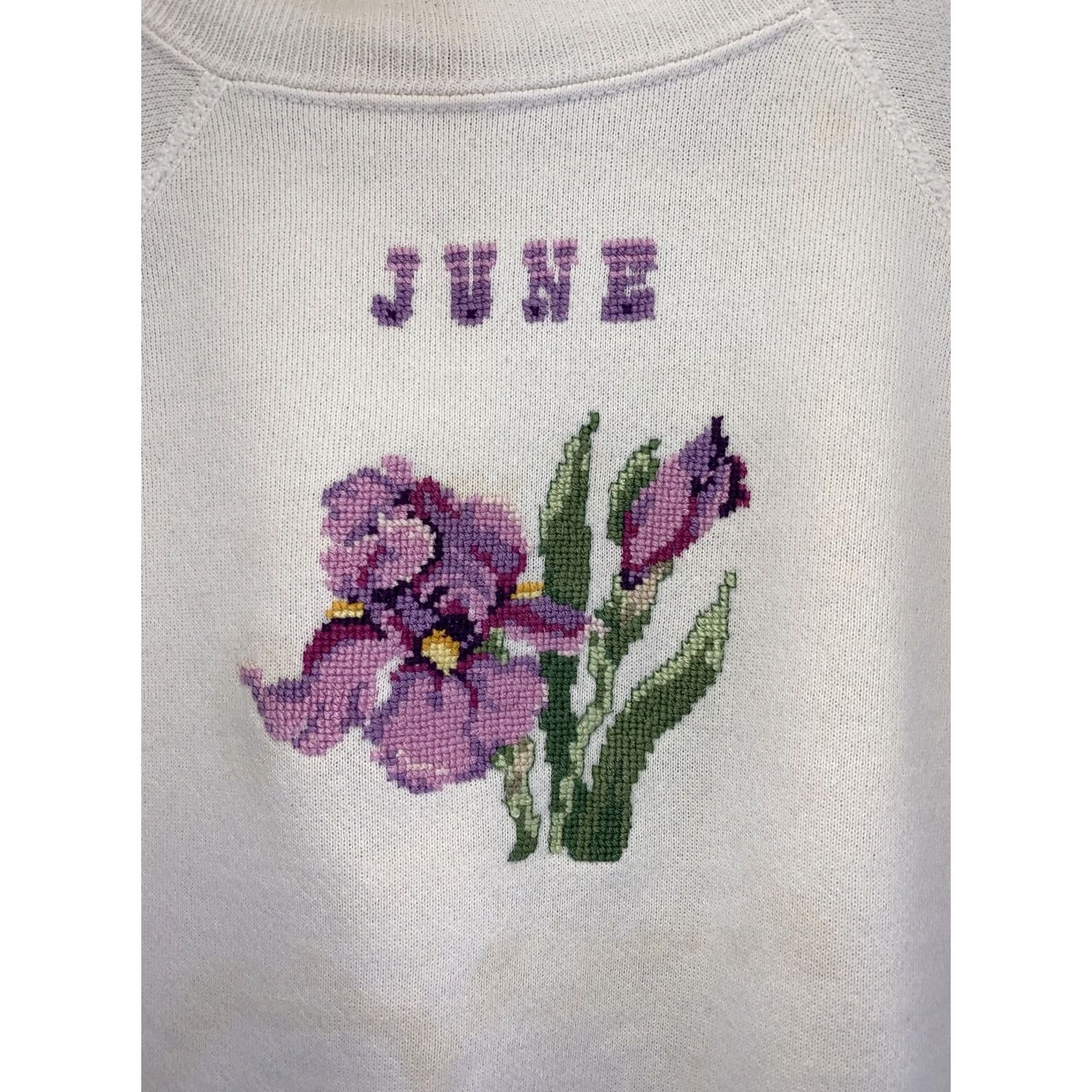 Hanes VINTAGE Hanes Her Way Needle Point Embroidered June Floral Print Sweatshirt L Womens Ivy Size L / US 10 / IT 46 - 2 Thumbnail