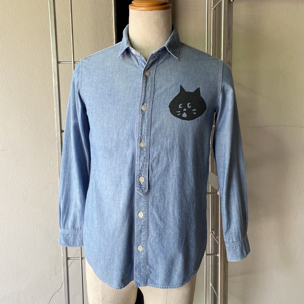 Ne-Net Ne-net Soft Blue Button-Up Cat Shirt Size US S / EU 44-46 / 1 - 11 Thumbnail