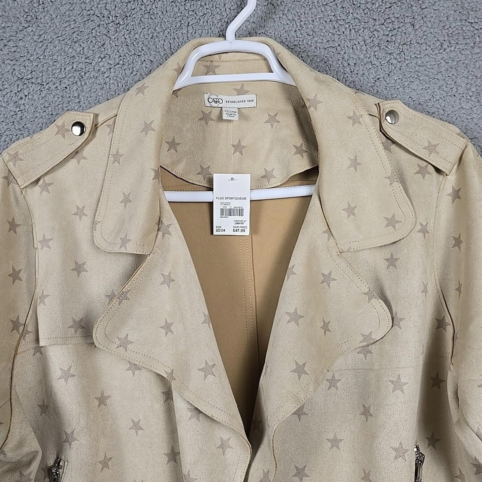 Cartoon Network Cato Jacket Cardigan Plus Sz 22/24W Beige/Star Faux Suede Size 4XL / US 24-26 - 2 Thumbnail