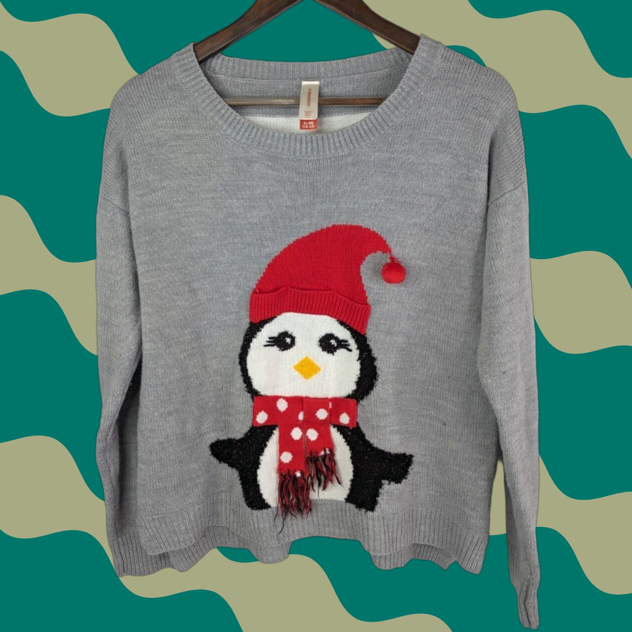 Vintage No Boundaries Women's XL Sweater Crew Neck Grey Christmas Holiday Ugly Penguin Knit Pullover Casual Christmas Women XL Gray Size XL / US 12-14 / IT 48-50 - 1 Thumbnail