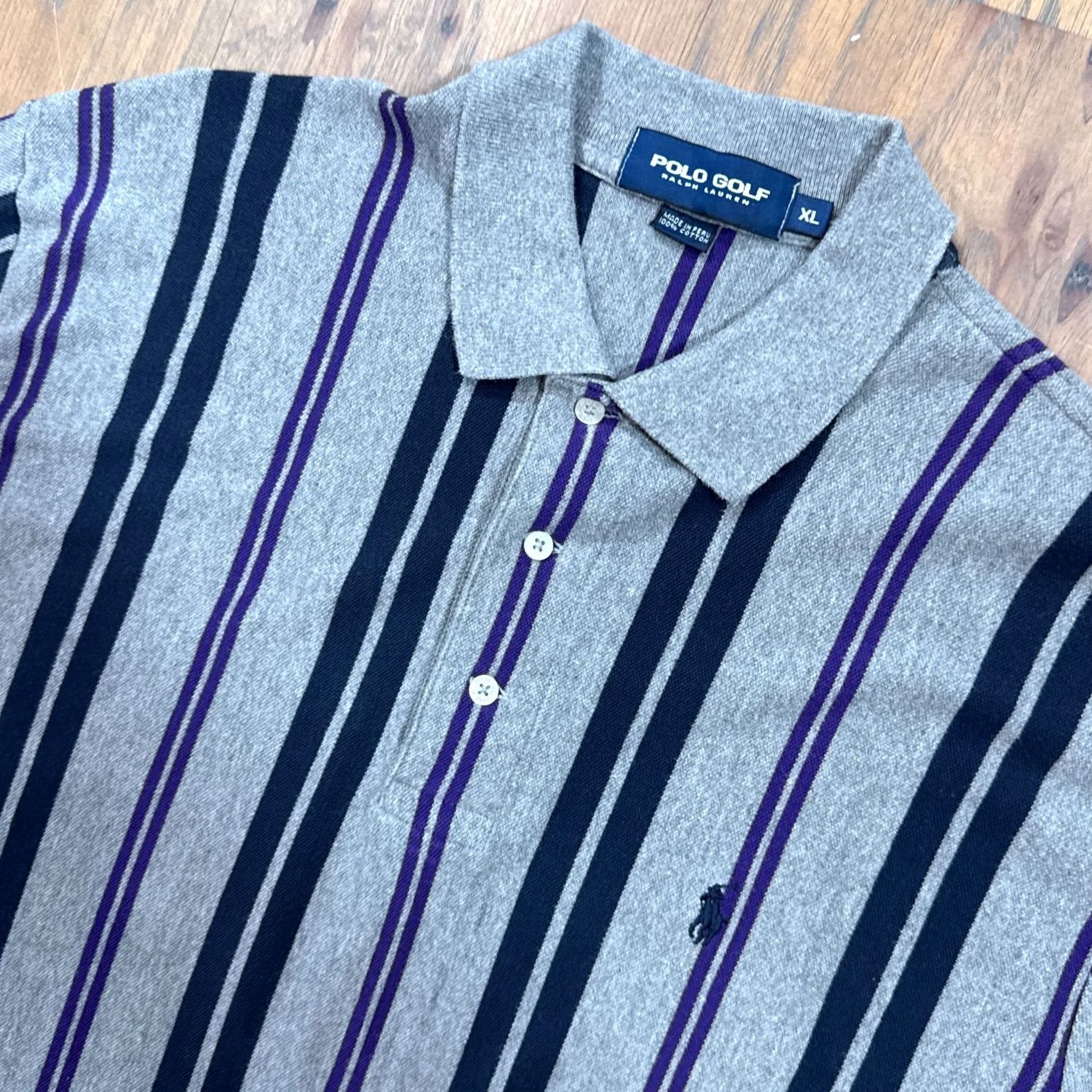 Polo Ralph Lauren VINTAGE Ralph Lauren Polo Shirt Mens XL Gray Block Stripes Rugby Golfing Cotton Size US XL / EU 56 / 4 - 2 Thumbnail