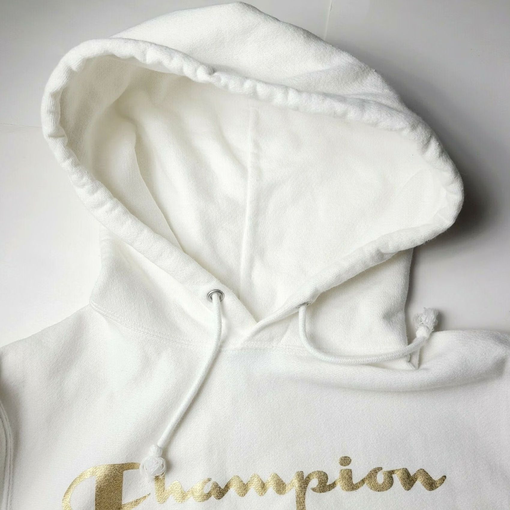 Champion VINTAGE Champion Reverse Weave Hoodie Mens Size S White Gold Spellout Sleeves 2000s Heavyweight Embroidered Pullover Size US S / EU 44-46 / 1 - 3 Thumbnail