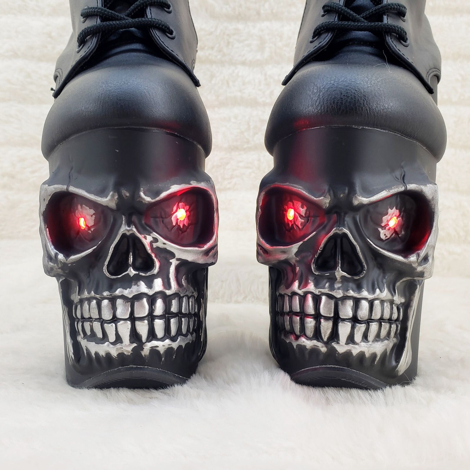 Other Rapture Black Skull & Bones 8" High Heel Platform Ankle Boot Size US 10 / IT 40 - 4 Thumbnail
