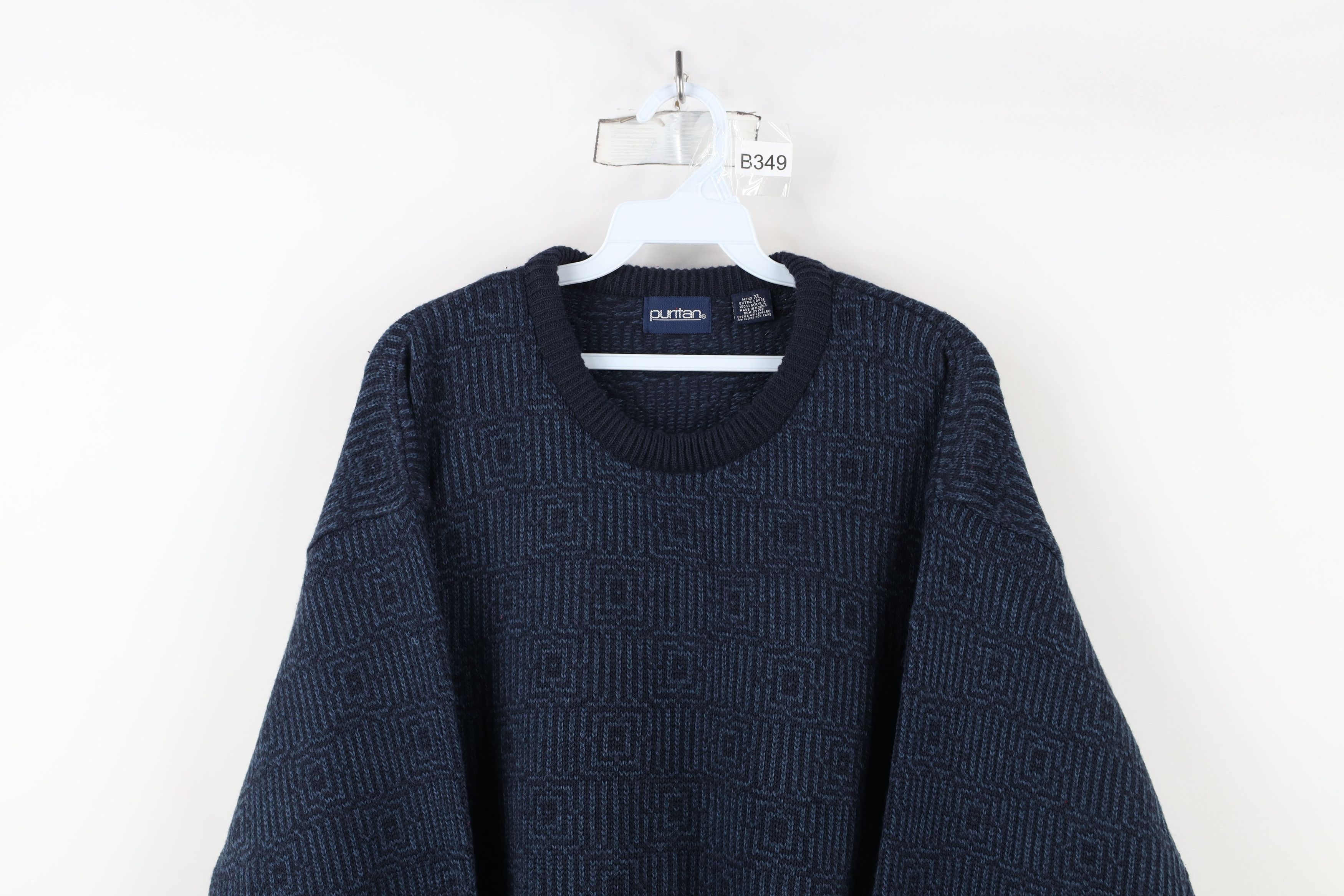Vintage Vintage 90s Streetwear Geometric Knit Crewneck Sweater Blue Size US XL / EU 56 / 4 - 2 Thumbnail