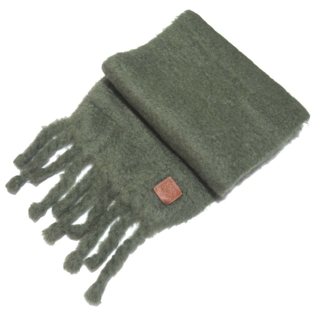 Loewe Loewe Loewe Anagram Patch Mohair Knit Fringe Scarf Natural Material Scarf F000487X28 DUTY FREE for USA Size ONE SIZE - 1 Thumbnail
