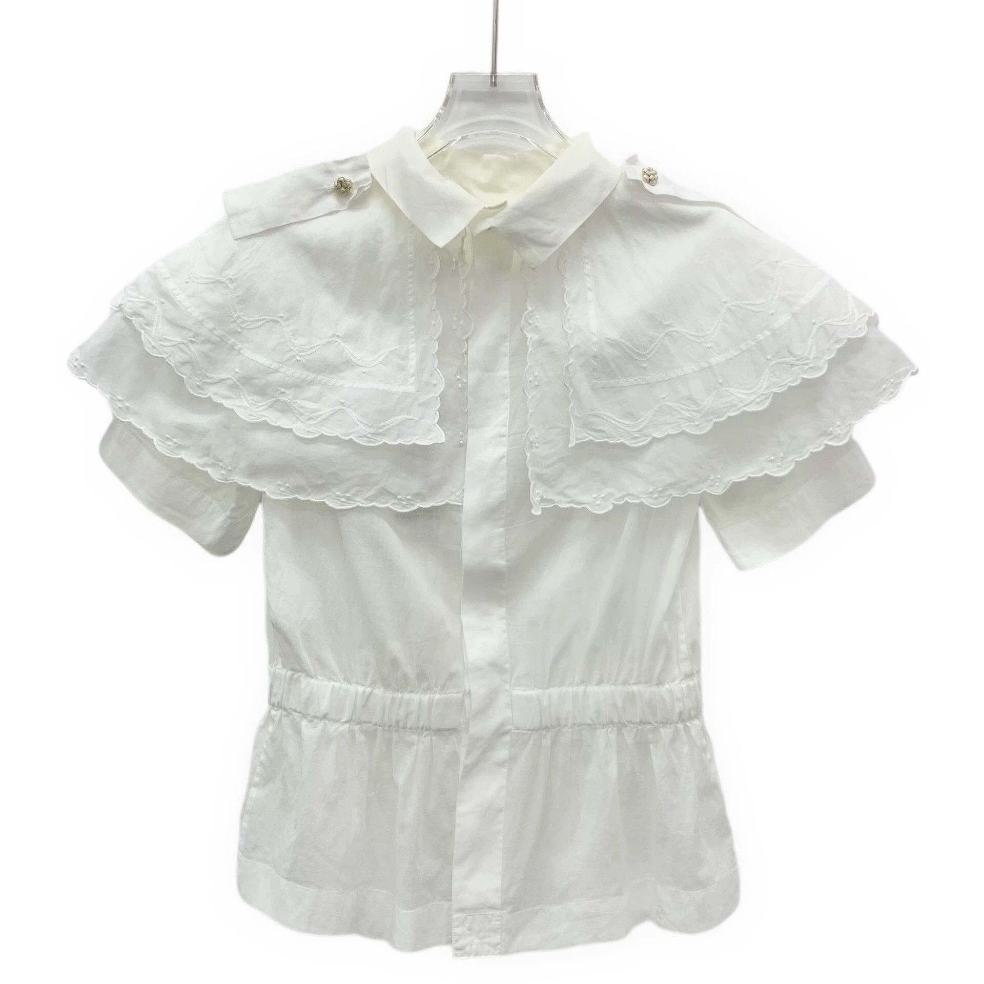 Chanel KW0770 Chanel White Lace-up Fitted Short-Sleeve Shirt Size XXS / US 00 / IT 34 - 1 Thumbnail