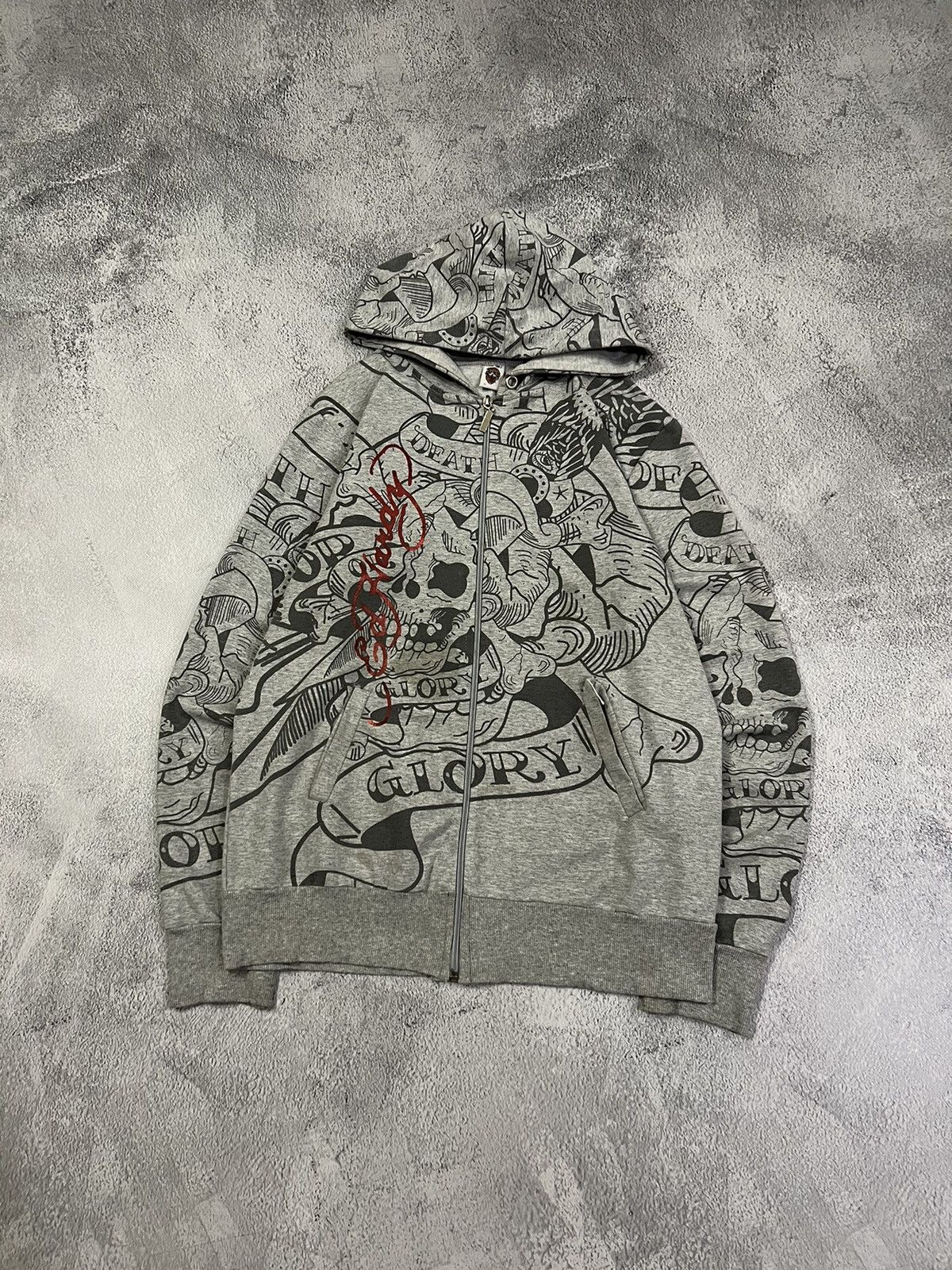 Ed Hardy Vintage Y2k Skull ☠️ Rare Ed Hardy All Over Print Zip Hoodie Size M / US 6-8 / IT 42-44 - 3 Thumbnail