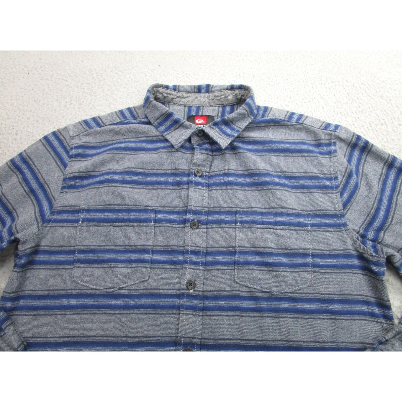 Quiksilver VINTAGE Quiksilver Button-Up Shirt Mens XL Gray Blue Striped Long Sleeve Surf Pockets Size US XL / EU 56 / 4 - 2 Thumbnail