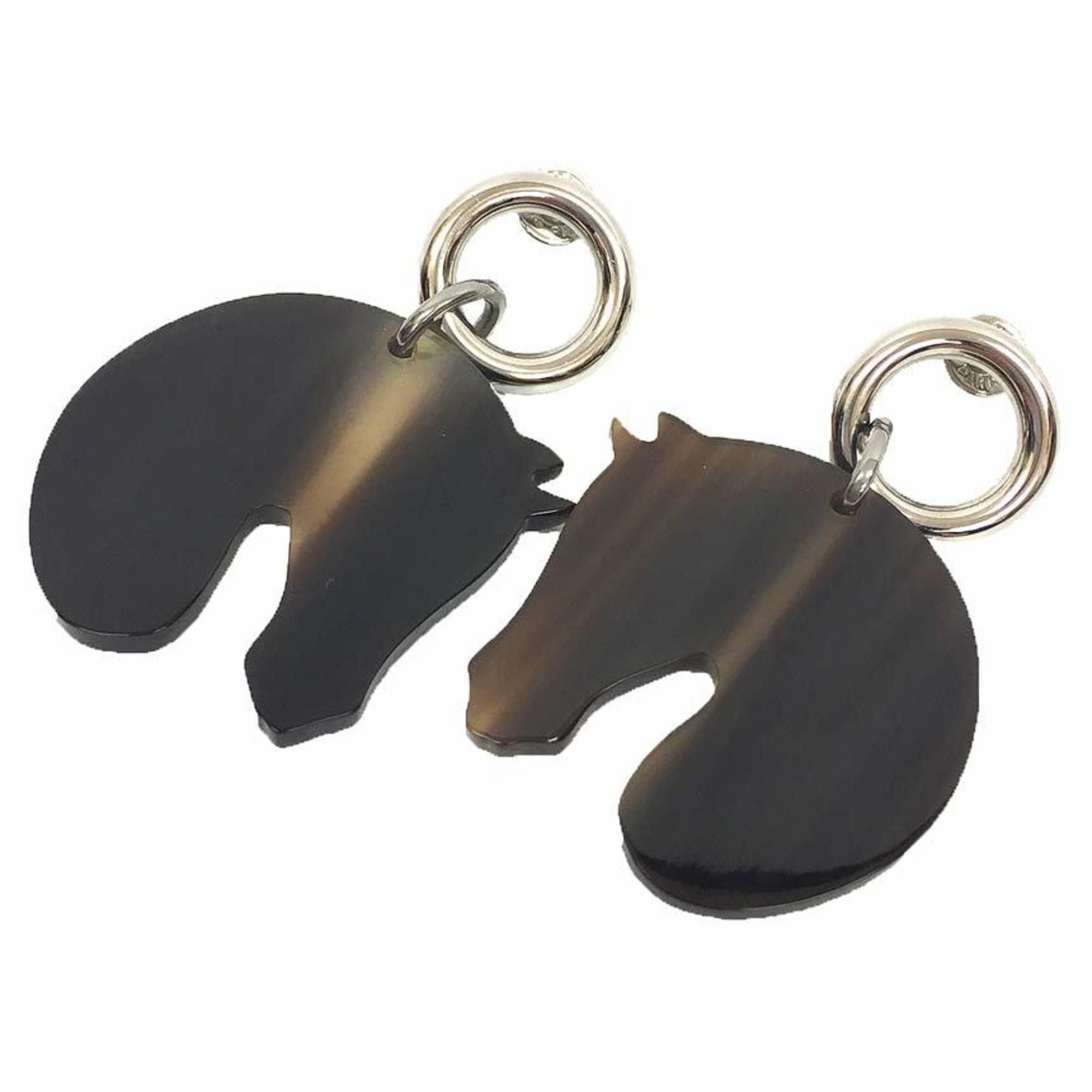 image of Hermes Horse Cheval Buffalo Horn Earrings in Brown, Women's