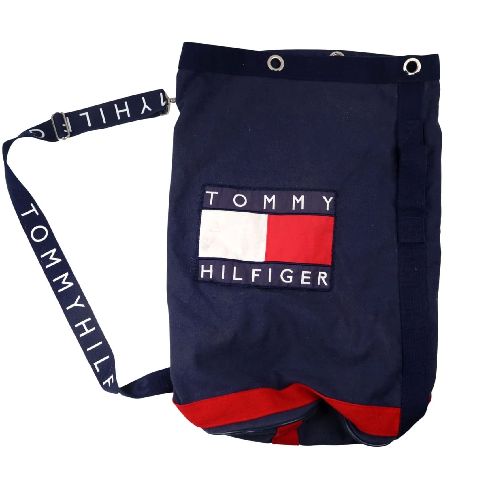 Tommy Hilfiger VINTAGE Tommy Hilfiger Big Patch Sling Bag Unisex Adults Blue Cotton Duffle 90s Size ONE SIZE - 2 Thumbnail