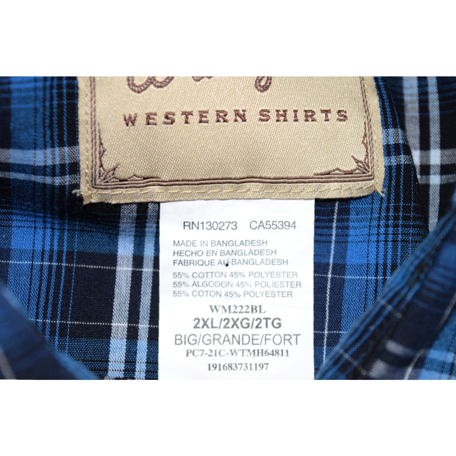 Wrangler WRANGLER Western Pearl Snap Mens Shirt 2XL Plaid Blue Size US XXL / EU 58 / 5 - 5 Thumbnail